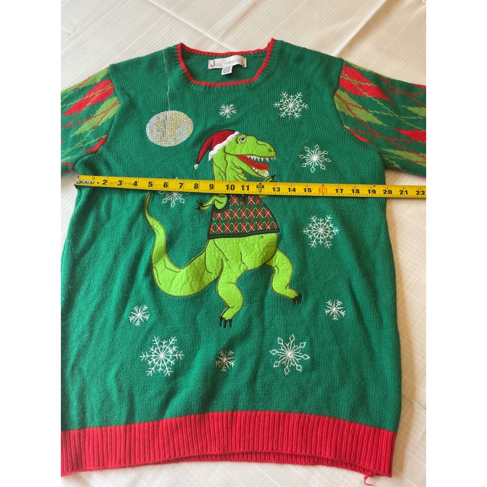 Jolly Sweaters Dinosaur Christmas Sweater Holiday Party Green Red M/M‎ - Picture 3 of 6